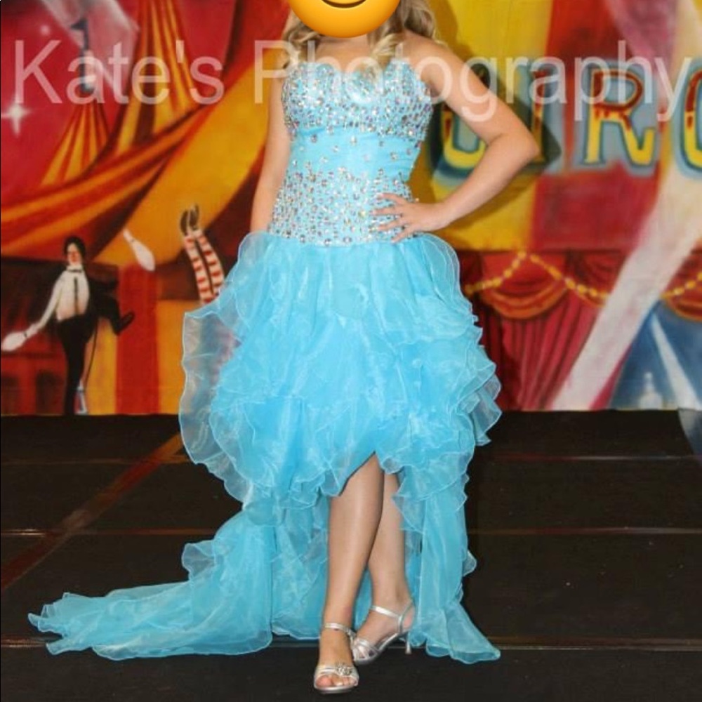 Turquoise High Low Ruffle Gown Pageant Prom Ball Dress